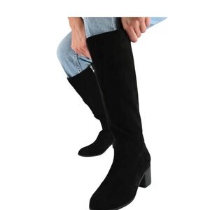 Born Black Leather Knee-High Heel Full Zipper Boots 10M